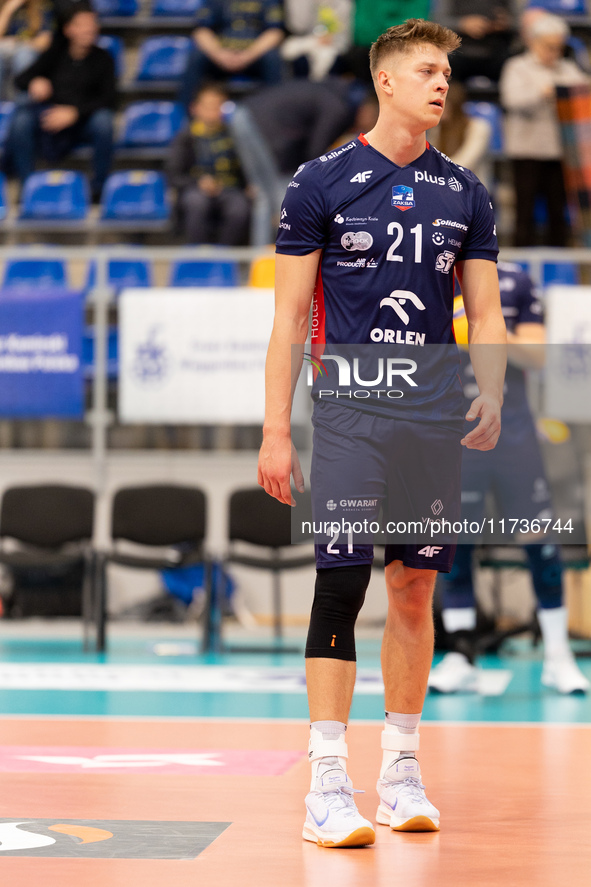 Kamil Urbanowicz participates in a match of the PLUS Liga between Stal Nysa and ZAKSA Kedzierzyn Kozle in Nysa, Poland, on November 3, 2024....