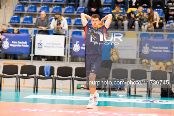 Kamil Urbanowicz participates in a match of the PLUS Liga between Stal Nysa and ZAKSA Kedzierzyn Kozle in Nysa, Poland, on November 3, 2024....