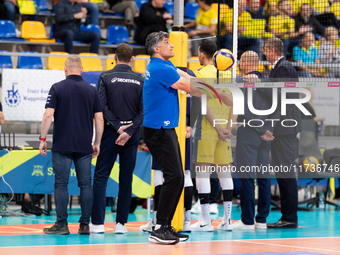 Andrea Giani participates in a match of the PLUS Liga between Stal Nysa and ZAKSA Kedzierzyn Kozle in Nysa, Poland, on November 3, 2024. (