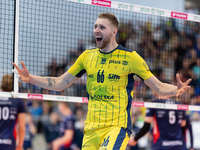 Kamil Kosiba participates in a match of the PLUS Liga between Stal Nysa and ZAKSA Kedzierzyn Kozle in Nysa, Poland, on November 3, 2024. (