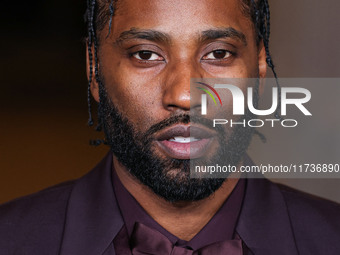 John David Washington wearing Gucci arrives at the 13th Annual LACMA Art + Film Gala 2024 presented by Gucci held at the Los Angeles County...