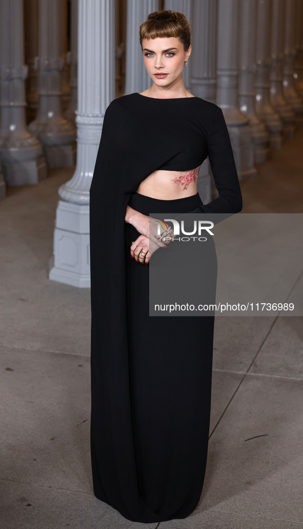 Cara Delevingne wearing Gucci arrives at the 13th Annual LACMA Art + Film Gala 2024 presented by Gucci held at the Los Angeles County Museum...