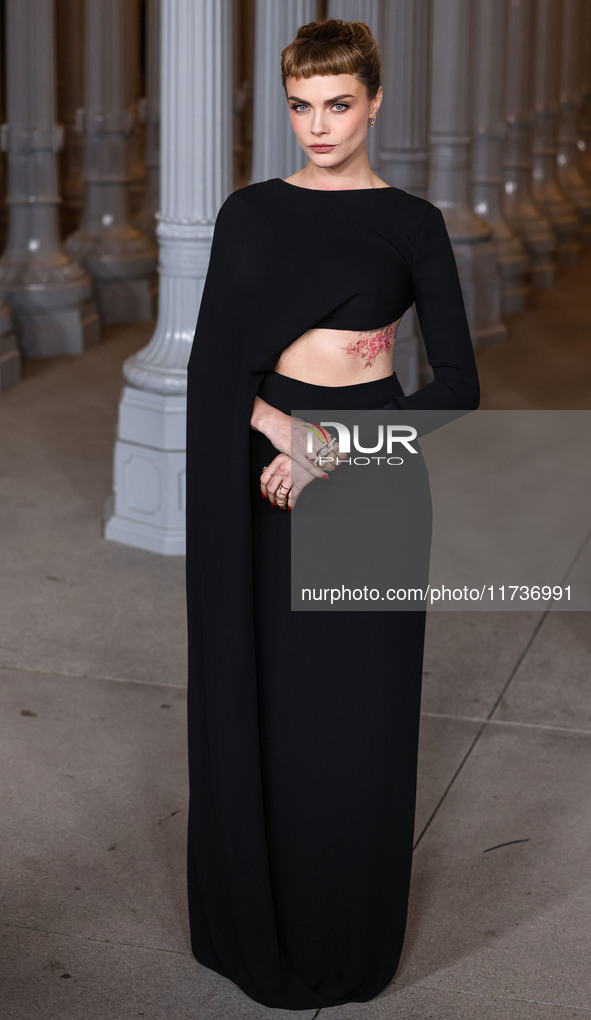 Cara Delevingne wearing Gucci arrives at the 13th Annual LACMA Art + Film Gala 2024 presented by Gucci held at the Los Angeles County Museum...