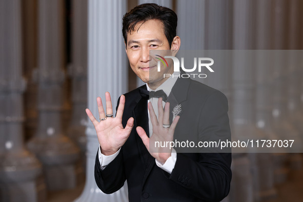 Lee Jung-jae wearing Gucci arrives at the 13th Annual LACMA Art + Film Gala 2024 presented by Gucci held at the Los Angeles County Museum of...