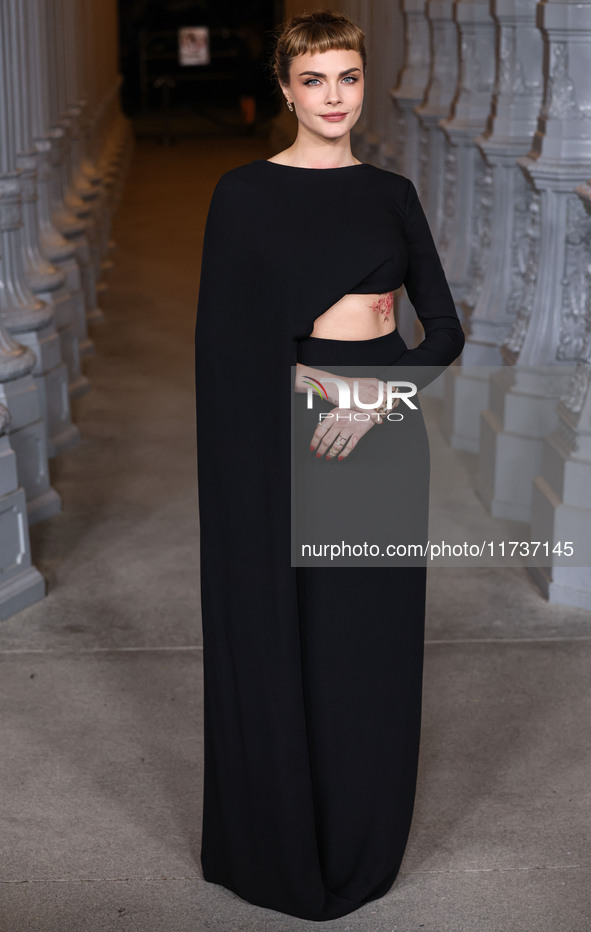 Cara Delevingne wearing Gucci arrives at the 13th Annual LACMA Art + Film Gala 2024 presented by Gucci held at the Los Angeles County Museum...