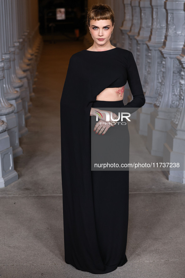 Cara Delevingne wearing Gucci arrives at the 13th Annual LACMA Art + Film Gala 2024 presented by Gucci held at the Los Angeles County Museum...