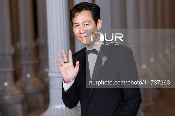 Lee Jung-jae wearing Gucci arrives at the 13th Annual LACMA Art + Film Gala 2024 presented by Gucci held at the Los Angeles County Museum of...