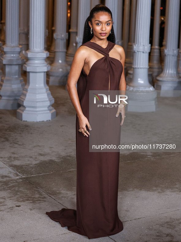 Yara Shahidi wearing Gucci arrives at the 13th Annual LACMA Art + Film Gala 2024 presented by Gucci held at the Los Angeles County Museum of...