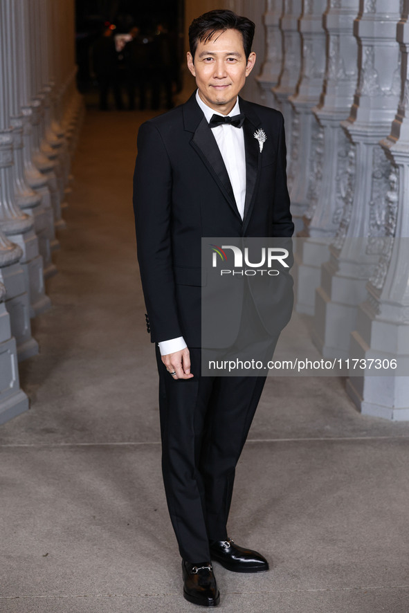 Lee Jung-jae wearing Gucci arrives at the 13th Annual LACMA Art + Film Gala 2024 presented by Gucci held at the Los Angeles County Museum of...