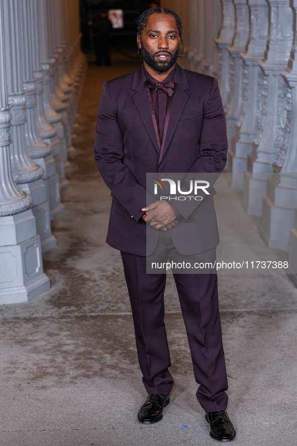 John David Washington wearing Gucci arrives at the 13th Annual LACMA Art + Film Gala 2024 presented by Gucci held at the Los Angeles County...