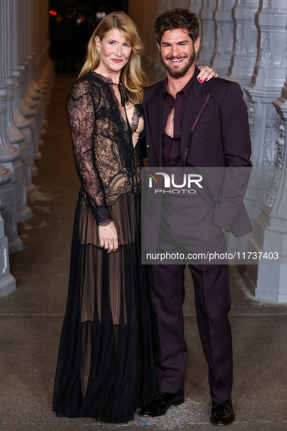 Laura Dern and Andrew Garfield both wearing Gucci arrive at the 13th Annual LACMA Art + Film Gala 2024 presented by Gucci held at the Los An...