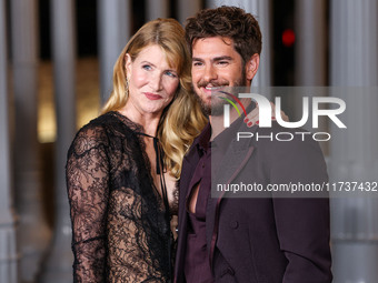 Laura Dern and Andrew Garfield both wearing Gucci arrive at the 13th Annual LACMA Art + Film Gala 2024 presented by Gucci held at the Los An...