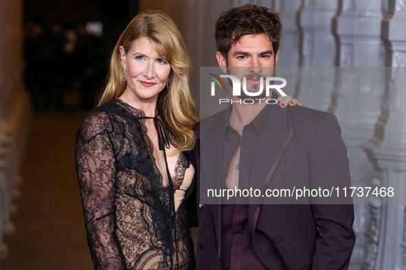 Laura Dern and Andrew Garfield both wearing Gucci arrive at the 13th Annual LACMA Art + Film Gala 2024 presented by Gucci held at the Los An...