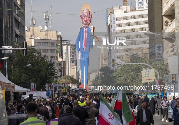 An effigy of Israeli Prime Minister Benjamin Netanyahu is pictured during an anti-U.S. and anti-Israel rally marking the anniversary of the...