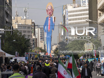 An effigy of Israeli Prime Minister Benjamin Netanyahu is pictured during an anti-U.S. and anti-Israel rally marking the anniversary of the...