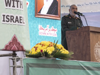 Hossein Salami, Commander-in-chief of the Islamic Revolutionary Guard Corps (IRGC), delivers speeches while attending an anti-U.S. and anti-...