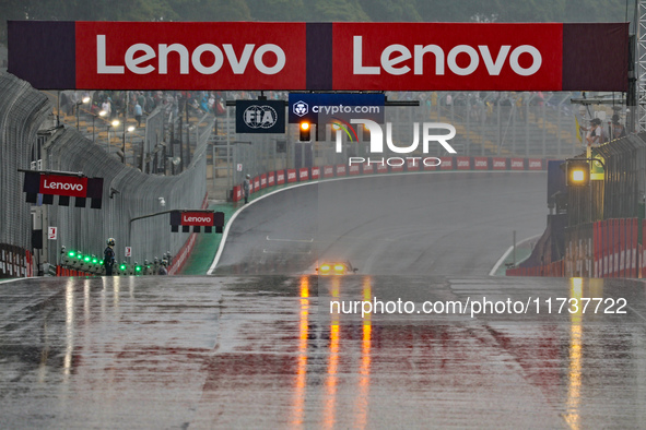 The track is wet during the Formula 1 Lenovo Grande Premio De Sao Paulo 2024 in Sao Paulo, Brazil, on November 3, 2024. 