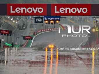 The track is wet during the Formula 1 Lenovo Grande Premio De Sao Paulo 2024 in Sao Paulo, Brazil, on November 3, 2024. (