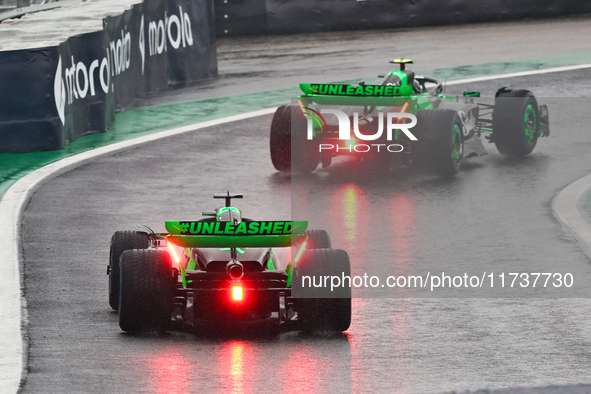 Guanyu Zhou of China drives the (24) Stake F1 Team Kick Sauber C44 Ferrari during the Formula 1 Lenovo Grande Premio De Sao Paulo 2024 in Sa...