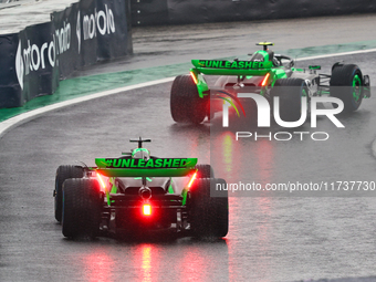 Guanyu Zhou of China drives the (24) Stake F1 Team Kick Sauber C44 Ferrari during the Formula 1 Lenovo Grande Premio De Sao Paulo 2024 in Sa...