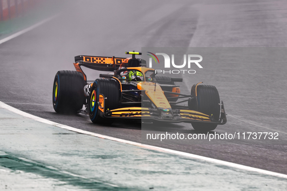 Lando Norris of the UK drives the McLaren F1 Team MCL38 Mercedes during the Formula 1 Lenovo Grande Premio De Sao Paulo 2024 in Sao Paulo, B...