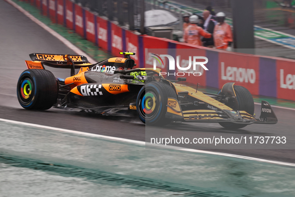 Lando Norris of the UK drives the McLaren F1 Team MCL38 Mercedes during the Formula 1 Lenovo Grande Premio De Sao Paulo 2024 in Sao Paulo, B...