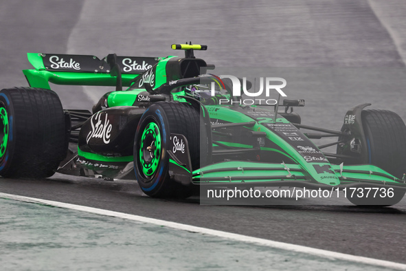 Guanyu Zhou of China drives the (24) Stake F1 Team Kick Sauber C44 Ferrari during the Formula 1 Lenovo Grande Premio De Sao Paulo 2024 in Sa...