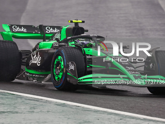 Guanyu Zhou of China drives the (24) Stake F1 Team Kick Sauber C44 Ferrari during the Formula 1 Lenovo Grande Premio De Sao Paulo 2024 in Sa...