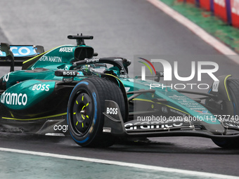 Lance Stroll of Canada drives the (18) Aston Martin Aramco Cognizant F1 Team AMR24 Mercedes during the Formula 1 Lenovo Grande Premio De Sao...