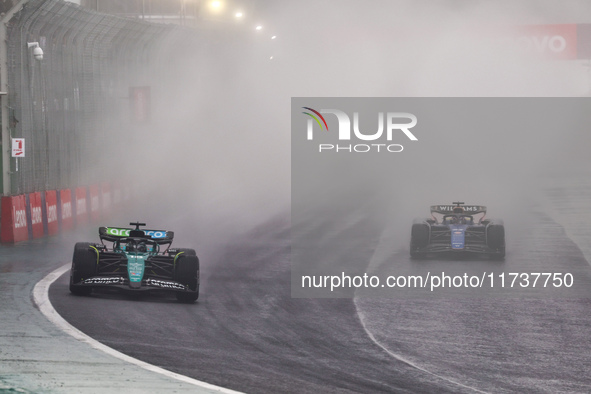 Lance Stroll of Canada drives the (18) Aston Martin Aramco Cognizant F1 Team AMR24 Mercedes during the Formula 1 Lenovo Grande Premio De Sao...