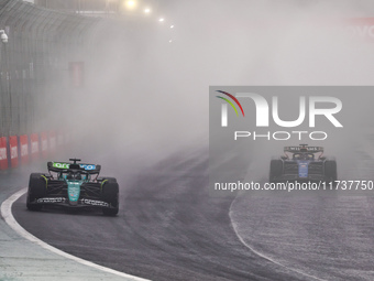 Lance Stroll of Canada drives the (18) Aston Martin Aramco Cognizant F1 Team AMR24 Mercedes during the Formula 1 Lenovo Grande Premio De Sao...