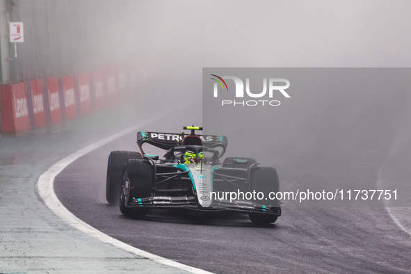 Lewis Hamilton of the UK drives the (44) Mercedes-AMG Petronas F1 Team F1 W15 E Performance Mercedes during the Formula 1 Lenovo Grande Prem...