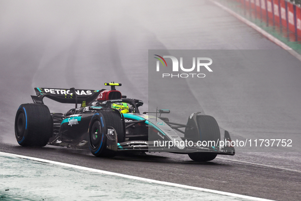 Lewis Hamilton of the UK drives the (44) Mercedes-AMG Petronas F1 Team F1 W15 E Performance Mercedes during the Formula 1 Lenovo Grande Prem...