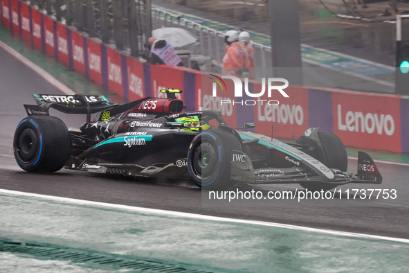 Lewis Hamilton of the UK drives the (44) Mercedes-AMG Petronas F1 Team F1 W15 E Performance Mercedes during the Formula 1 Lenovo Grande Prem...