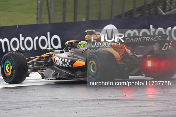 Lando Norris of the UK drives the McLaren F1 Team MCL38 Mercedes during the Formula 1 Lenovo Grande Premio De Sao Paulo 2024 in Sao Paulo, B...