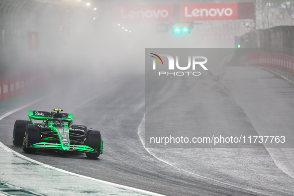 Guanyu Zhou of China drives the (24) Stake F1 Team Kick Sauber C44 Ferrari during the Formula 1 Lenovo Grande Premio De Sao Paulo 2024 in Sa...