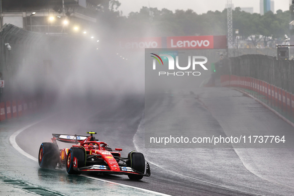 Carlos Sainz Jr. of Spain drives the (55) Scuderia Ferrari SF-24 Ferrari during the Formula 1 Lenovo Grande Premio De Sao Paulo 2024 in Sao...