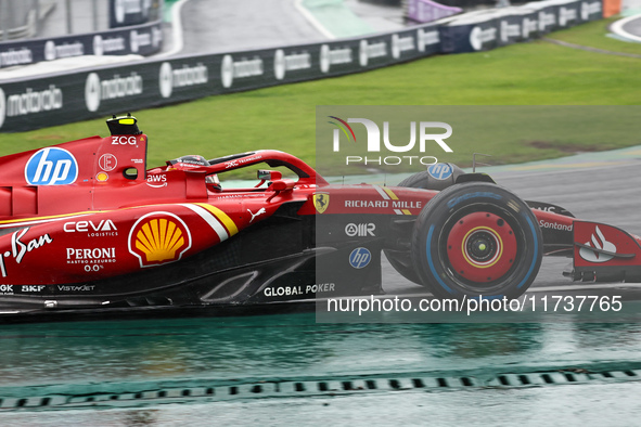 Carlos Sainz Jr. of Spain drives the (55) Scuderia Ferrari SF-24 Ferrari during the Formula 1 Lenovo Grande Premio De Sao Paulo 2024 in Sao...