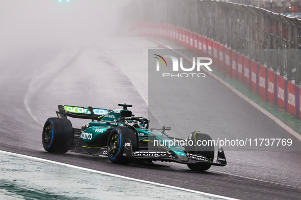 Lance Stroll of Canada drives the (18) Aston Martin Aramco Cognizant F1 Team AMR24 Mercedes during the Formula 1 Lenovo Grande Premio De Sao...