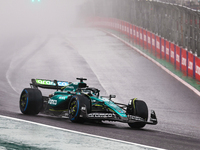 Lance Stroll of Canada drives the (18) Aston Martin Aramco Cognizant F1 Team AMR24 Mercedes during the Formula 1 Lenovo Grande Premio De Sao...