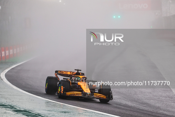 Oscar Piastri of Australia drives the (81) McLaren F1 Team MCL38 Mercedes during the Formula 1 Lenovo Grande Premio De Sao Paulo 2024 in Sao...