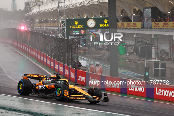 Oscar Piastri of Australia drives the (81) McLaren F1 Team MCL38 Mercedes during the Formula 1 Lenovo Grande Premio De Sao Paulo 2024 in Sao...