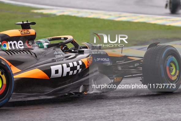 Oscar Piastri of Australia drives the (81) McLaren F1 Team MCL38 Mercedes during the Formula 1 Lenovo Grande Premio De Sao Paulo 2024 in Sao...