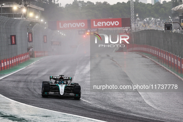 George Russell of the UK drives the (63) Mercedes-AMG Petronas F1 Team F1 W15 E Performance Mercedes during the Formula 1 Lenovo Grande Prem...