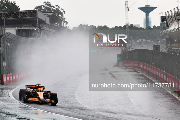 Lando Norris of the UK drives the McLaren F1 Team MCL38 Mercedes during the Formula 1 Lenovo Grande Premio De Sao Paulo 2024 in Sao Paulo, B...