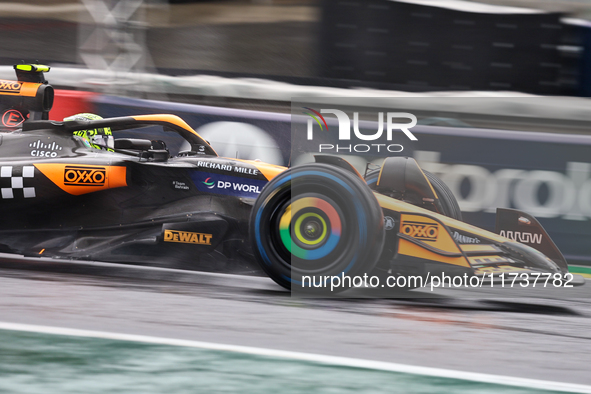 Lando Norris of the UK drives the McLaren F1 Team MCL38 Mercedes during the Formula 1 Lenovo Grande Premio De Sao Paulo 2024 in Sao Paulo, B...