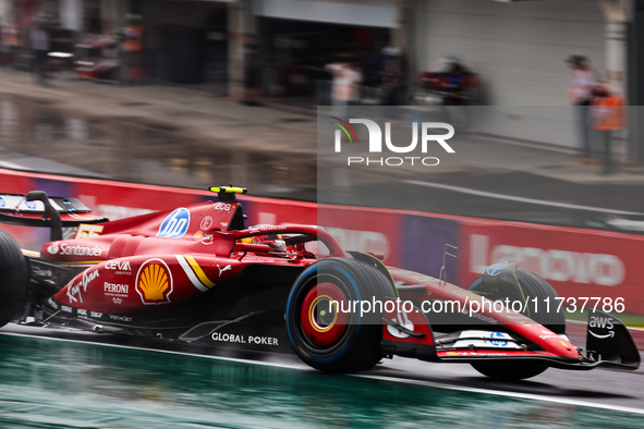 Carlos Sainz Jr. of Spain drives the (55) Scuderia Ferrari SF-24 Ferrari during the Formula 1 Lenovo Grande Premio De Sao Paulo 2024 in Sao...