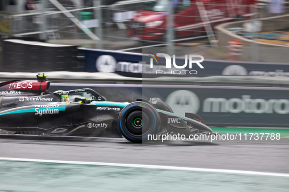 Lewis Hamilton of the UK drives the (44) Mercedes-AMG Petronas F1 Team F1 W15 E Performance Mercedes during the Formula 1 Lenovo Grande Prem...