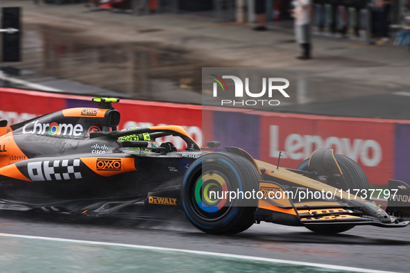 Lando Norris of the UK drives the McLaren F1 Team MCL38 Mercedes during the Formula 1 Lenovo Grande Premio De Sao Paulo 2024 in Sao Paulo, B...