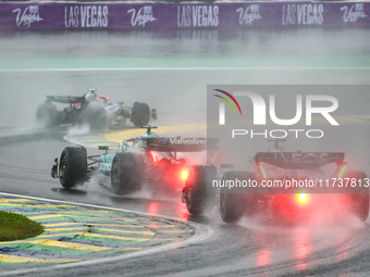 George Russell of the UK drives the (63) Mercedes-AMG Petronas F1 Team F1 W15 E Performance Mercedes during the Formula 1 Lenovo Grande Prem...